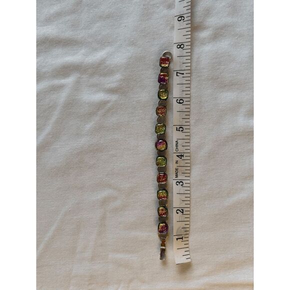 Sterling Sliver Multi-Color Gem Chain Bracelet, Unique, Colorful. 7.5 Inches - Picture 4 of 6